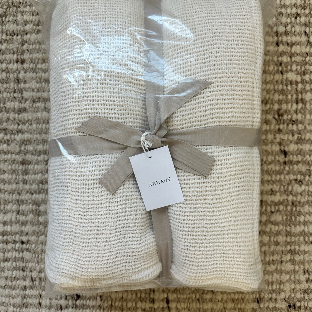 Arhaus White Knit Throw Blanket